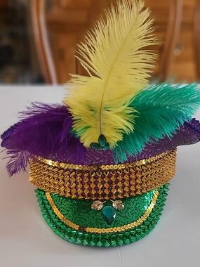 NEW Mardi Gras Feathered Sequin Mini Top Hat - Green, Purple & Yellow NWOT